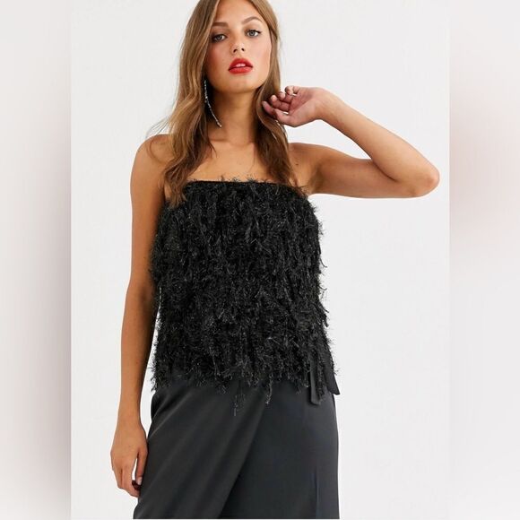 NWOT ASOS Design Faux Feather Bandeau Top - Picture 1 of 7
